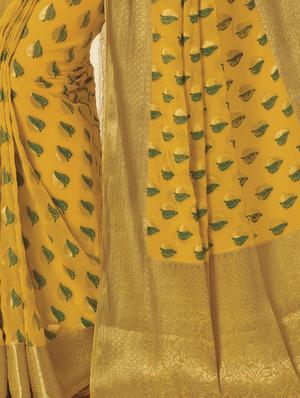 golden zari woven saree with blouse - 15173584 - Standard Image - 2