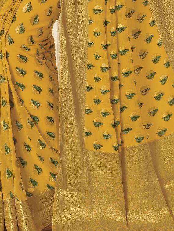 golden zari woven saree with blouse - 15173584 - Zoom Image - 2
