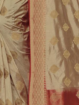 Golden Zari woven saree with blouse - 15173610 - Standard Image - 2