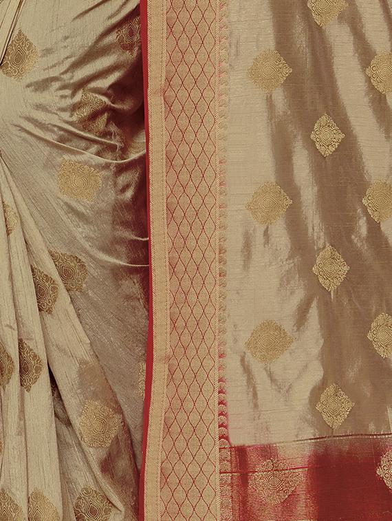 Golden Zari woven saree with blouse - 15173610 - Zoom Image - 2