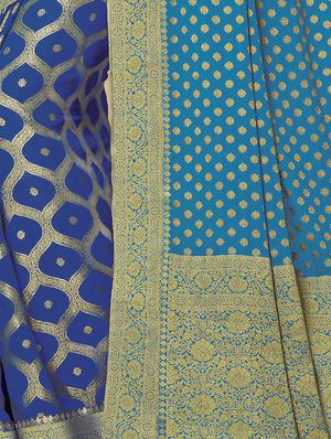 Golden Zari half and half saree with blouse - 15173620 - Standard Image - 2