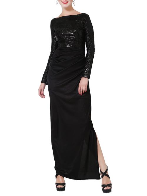 black solid sequence gown dress - 15175550 - Standard Image - 1