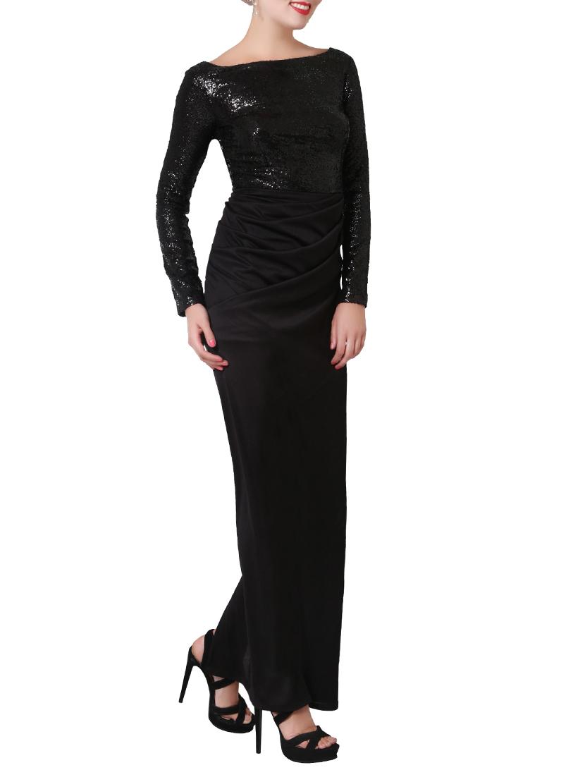 black solid sequence gown dress - 15175550 - Zoom Image - 2