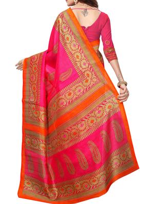 pink cotton silk printed saree with blouse - 15175571 - Standard Image - 2