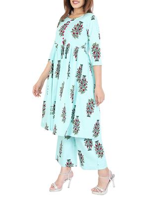 Block printed kurta palazzo set - 15175661 - Standard Image - 2