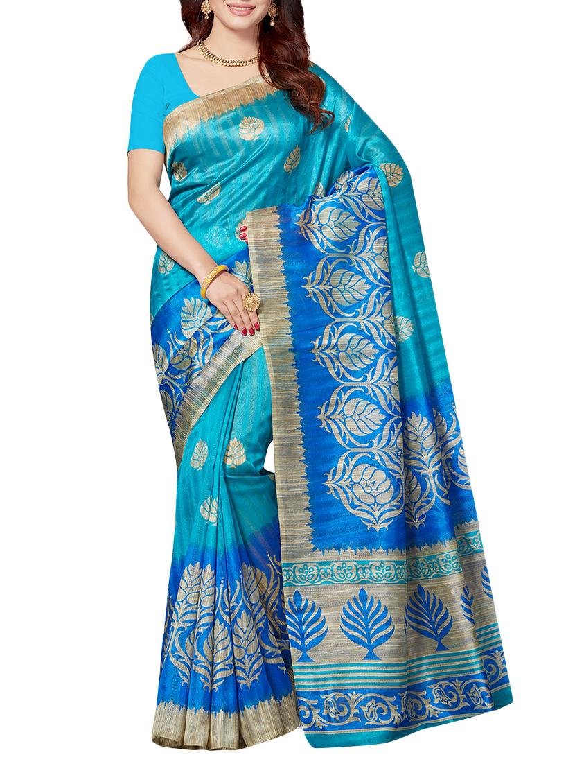set of 2 multicolor silk blend printed saree combo with blouse - 15176577 - Zoom Image - 5