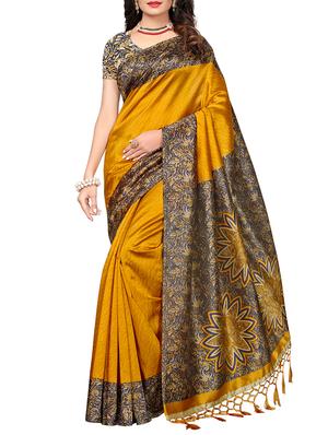 set of 2 mustard silk blend printed saree combo with blouse - 15176581 - Standard Image - 5
