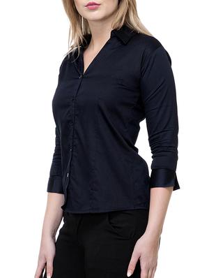 navy blue solid satin shirt - 15177100 - Standard Image - 2