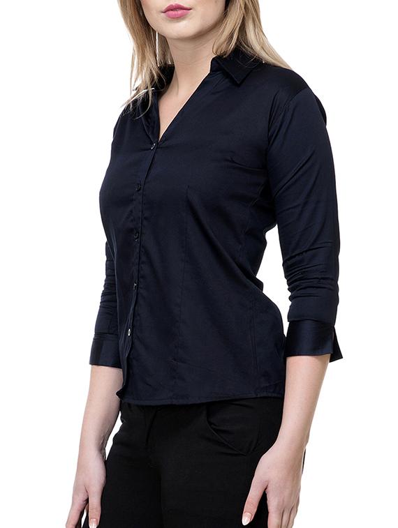 navy blue solid satin shirt - 15177100 - Zoom Image - 2