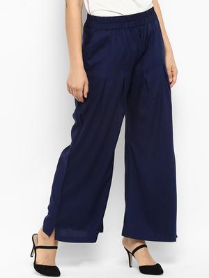navy blue solid rayon palazzo - 15177110 - Standard Image - 2