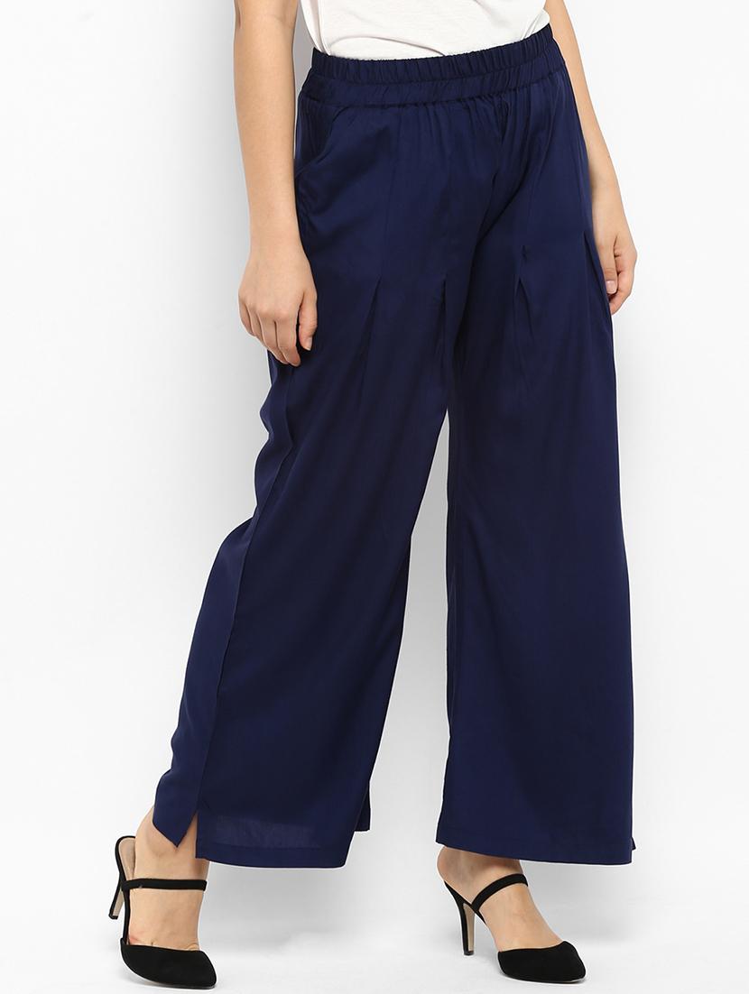 navy blue solid rayon palazzo - 15177110 - Zoom Image - 2