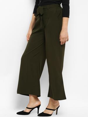 green solid straight palazzo - 15177118 - Standard Image - 2