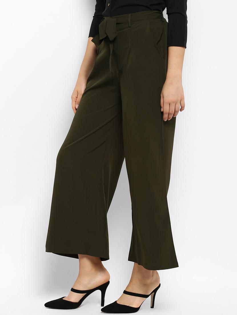 green solid straight palazzo - 15177118 - Zoom Image - 2