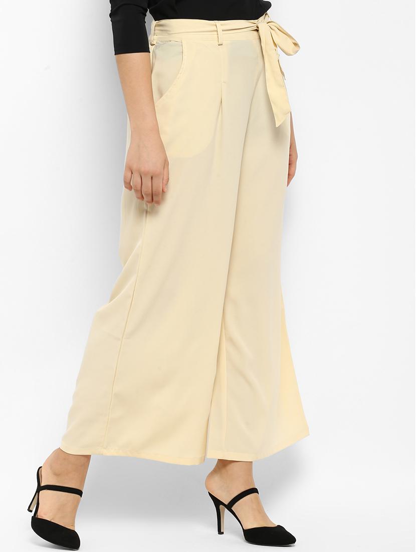 beige solid straight palazzo - 15177120 - Zoom Image - 2