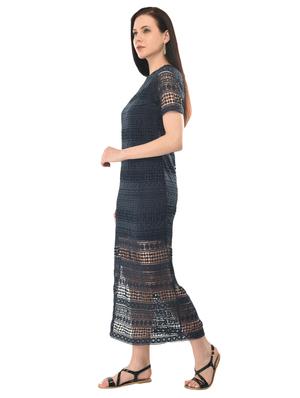 blue solid lace maxi dress - 15177138 - Standard Image - 2