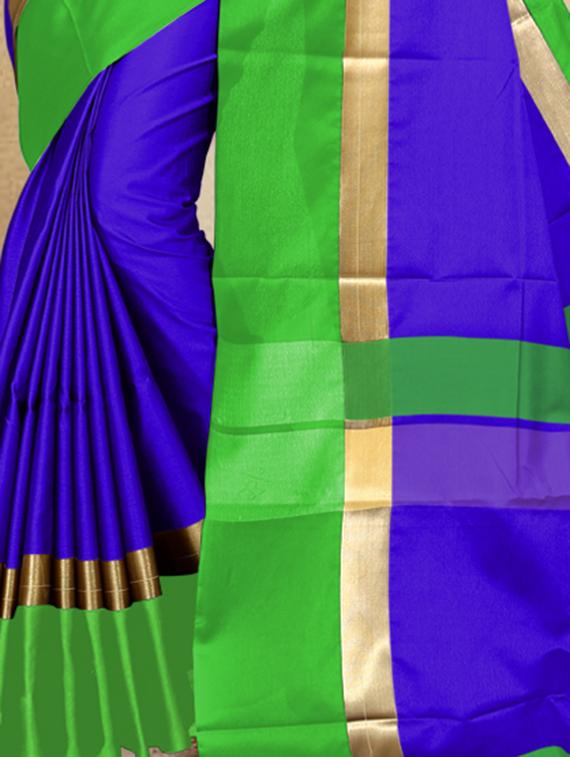 blue raw silk bordered saree with blouse - 15177167 - Zoom Image - 2