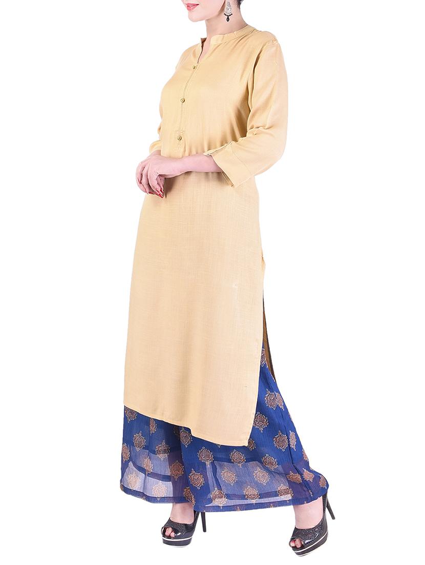 beige cotton straight solid kurta - 15178578 - Zoom Image - 2