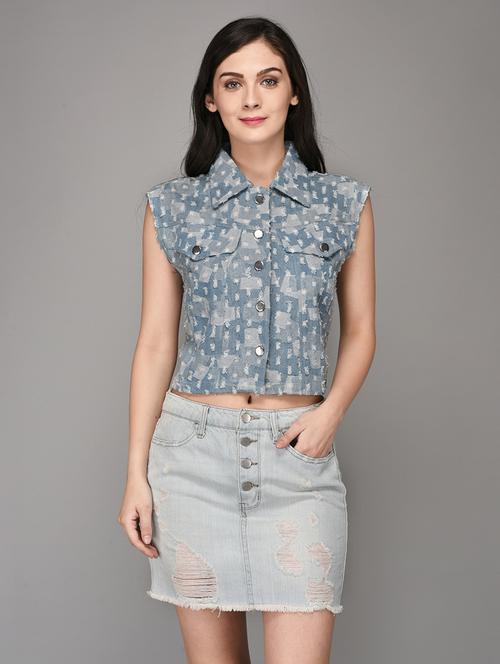 blue sleeveless denim shirt - 15178749 - Standard Image - 1