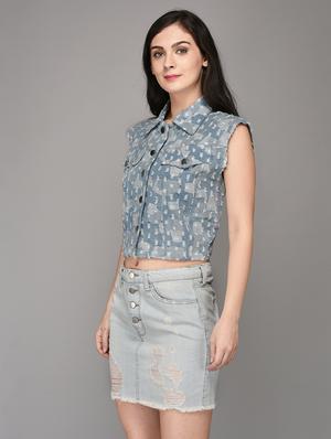 blue sleeveless denim shirt - 15178749 - Standard Image - 2