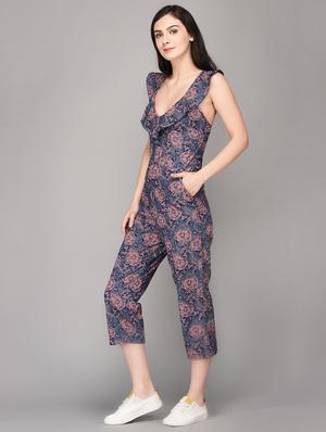 grey printed 3/4 jumpsuit - 15178755 - Standard Image - 2