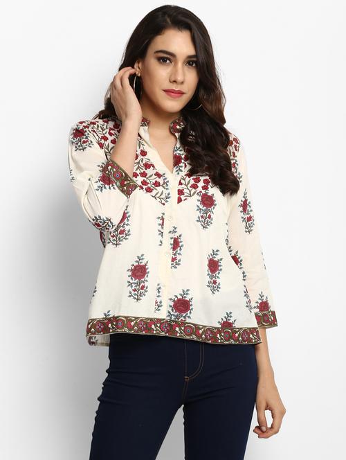 beige cotton printed shirt - 15179153 - Standard Image - 1