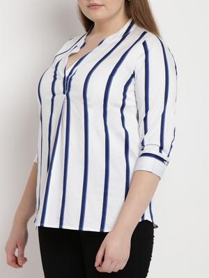 Striped notch neck plus top - 15179480 - Standard Image - 2
