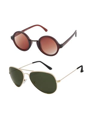 Aventus Stylish Sunglasses Combo-Green Aviator Sunglasses & Brown Round Sunglasses for Men Women - 15179518 - Standard Image - 2