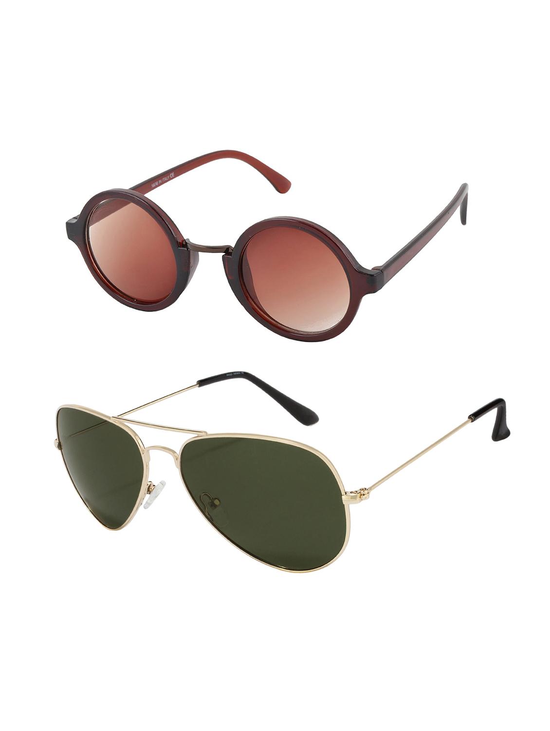 Aventus Stylish Sunglasses Combo-Green Aviator Sunglasses & Brown Round Sunglasses for Men Women - 15179518 - Zoom Image - 2