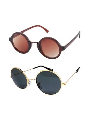 Aventus Stylish Sunglasses Combo-Brown Round Sunglasses & Black Metal Round Sunglasses for Men Women - 15179542 - Standard Image - 2