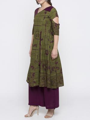 Mehandi cutwork kurta - 15186997 - Standard Image - 2