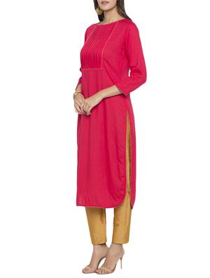 red rayon straight solid kurta - 15187002 - Standard Image - 2