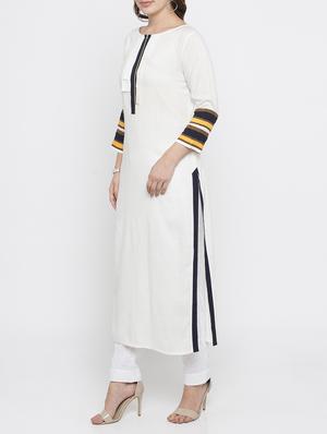 white rayon straight kurta - 15187012 - Standard Image - 2