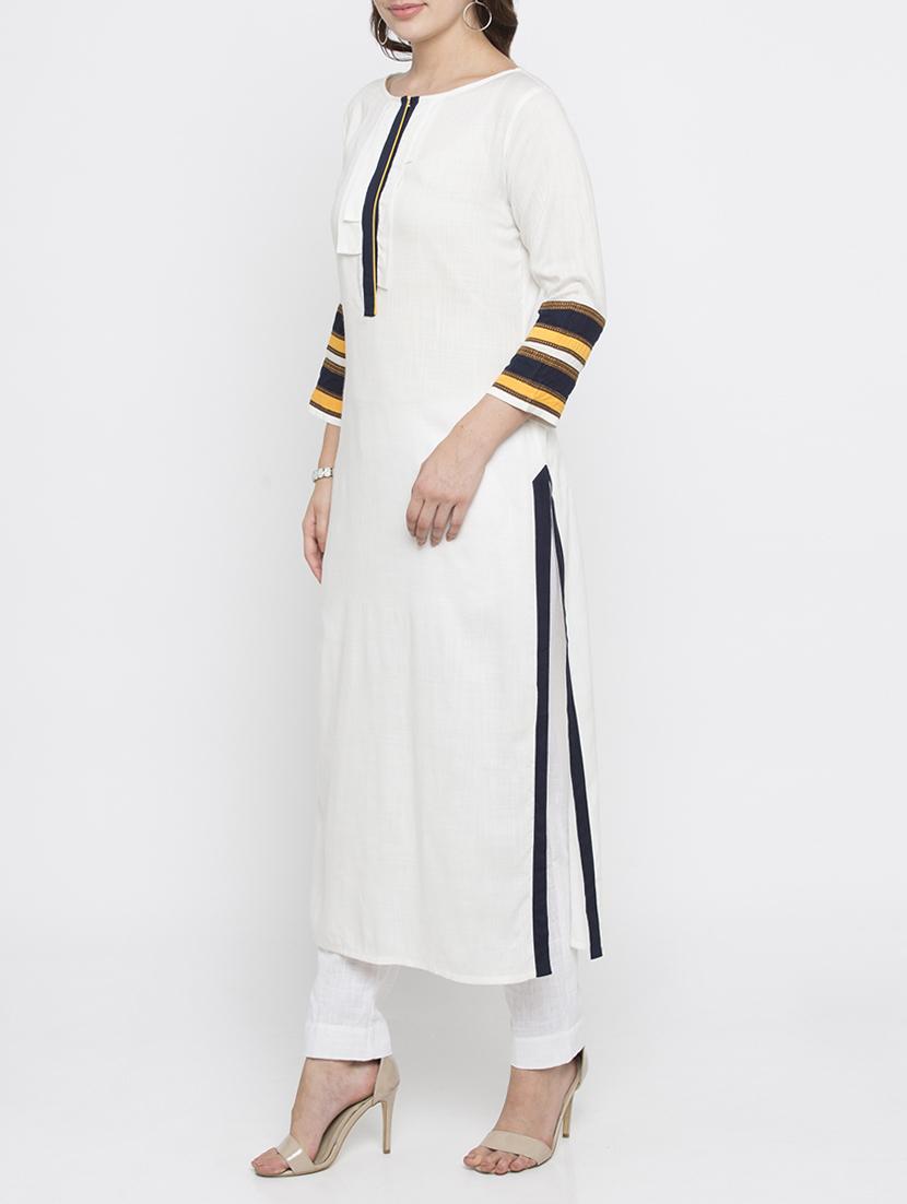 white rayon straight kurta - 15187012 - Zoom Image - 2