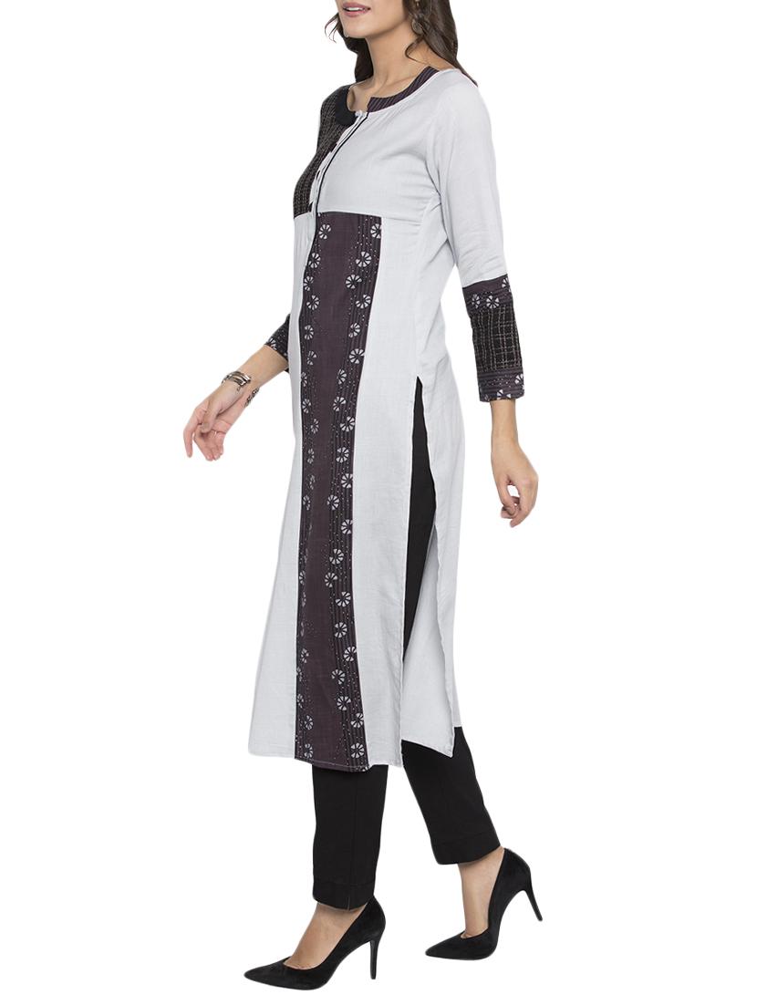 white rayon straight kurta - 15187041 - Zoom Image - 2