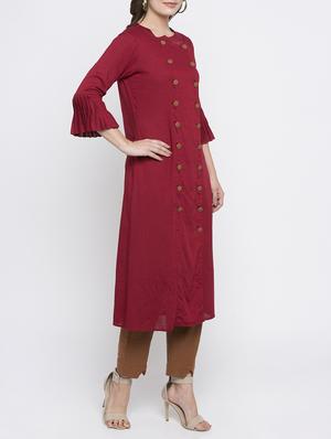 maroon rayon a-line solid kurta - 15187046 - Standard Image - 2