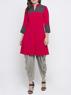 pink rayon aline kurta - 15187049 - Standard Image - 2