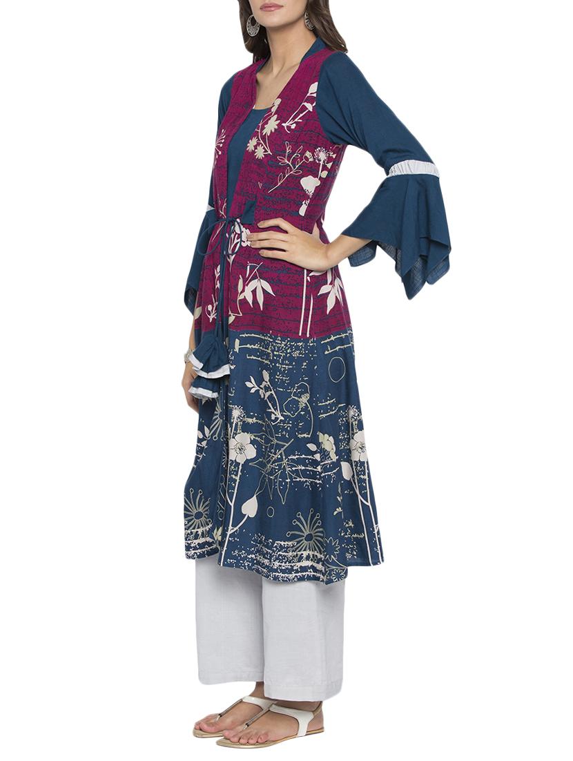 Blue rayon layered kurta - 15187061 - Zoom Image - 2