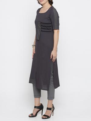 grey cotton straight kurta - 15187071 - Standard Image - 2