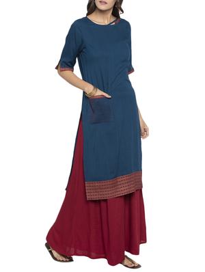 blue rayon straight solid kurta - 15187085 - Standard Image - 2