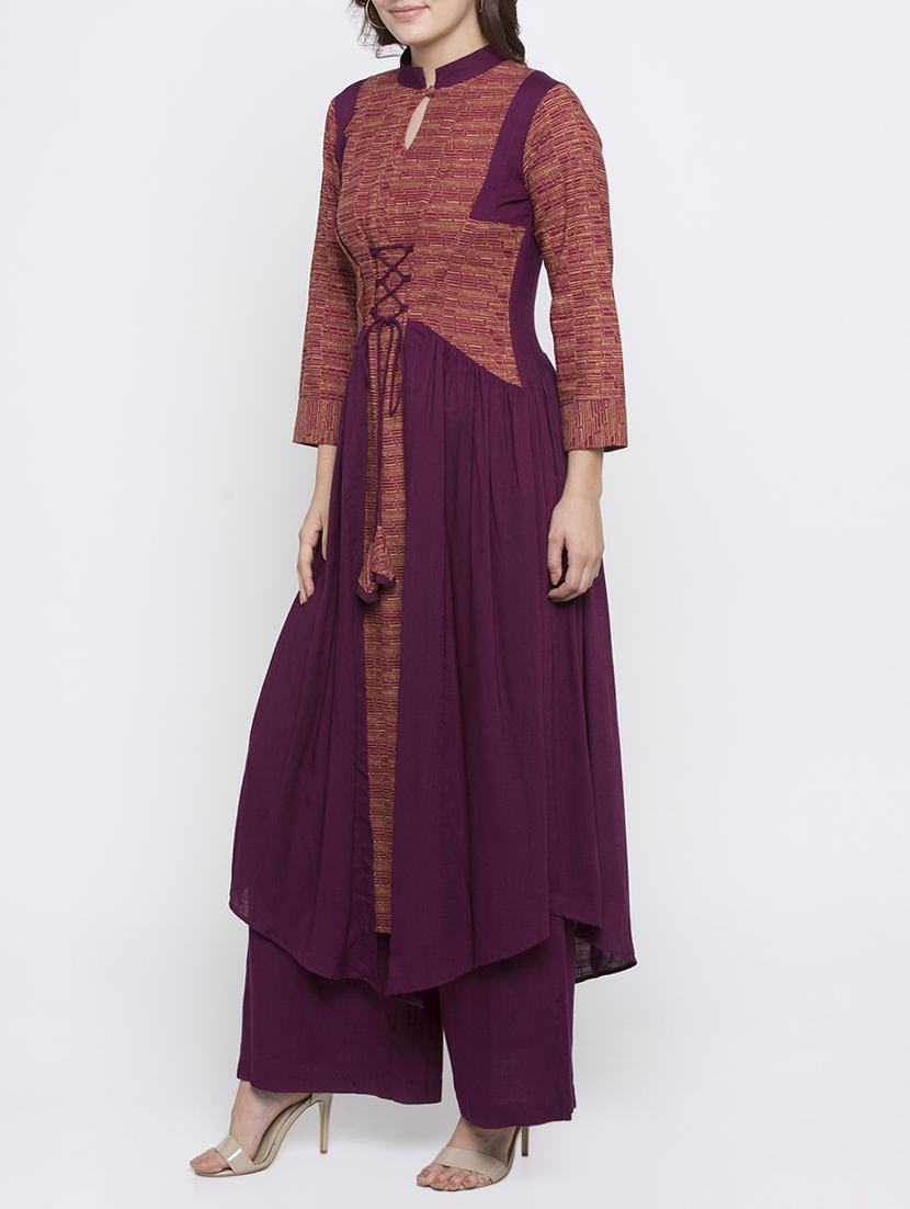 purple rayon anarkali kurta - 15187100 - Zoom Image - 2