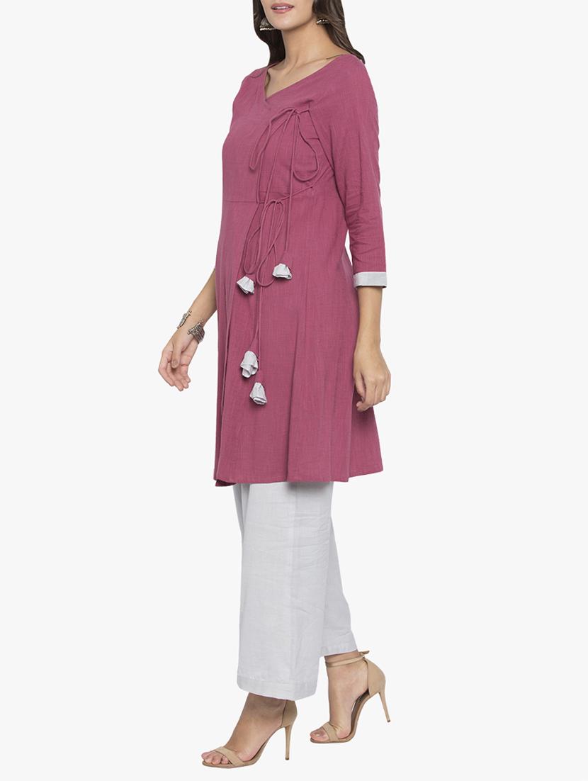 pink cotton angrakha kurta - 15187110 - Zoom Image - 2
