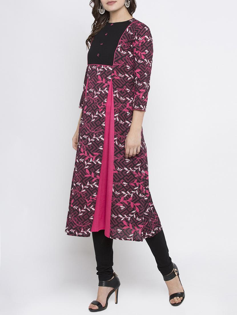 pink cotton a-line kurta - 15187111 - Zoom Image - 2