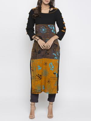 Black rayon straight kurta - 15187213 - Standard Image - 2