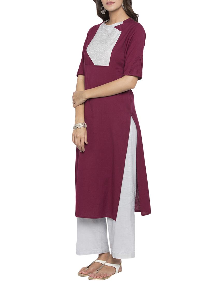 straight Color block kurta - 15187214 - Zoom Image - 2