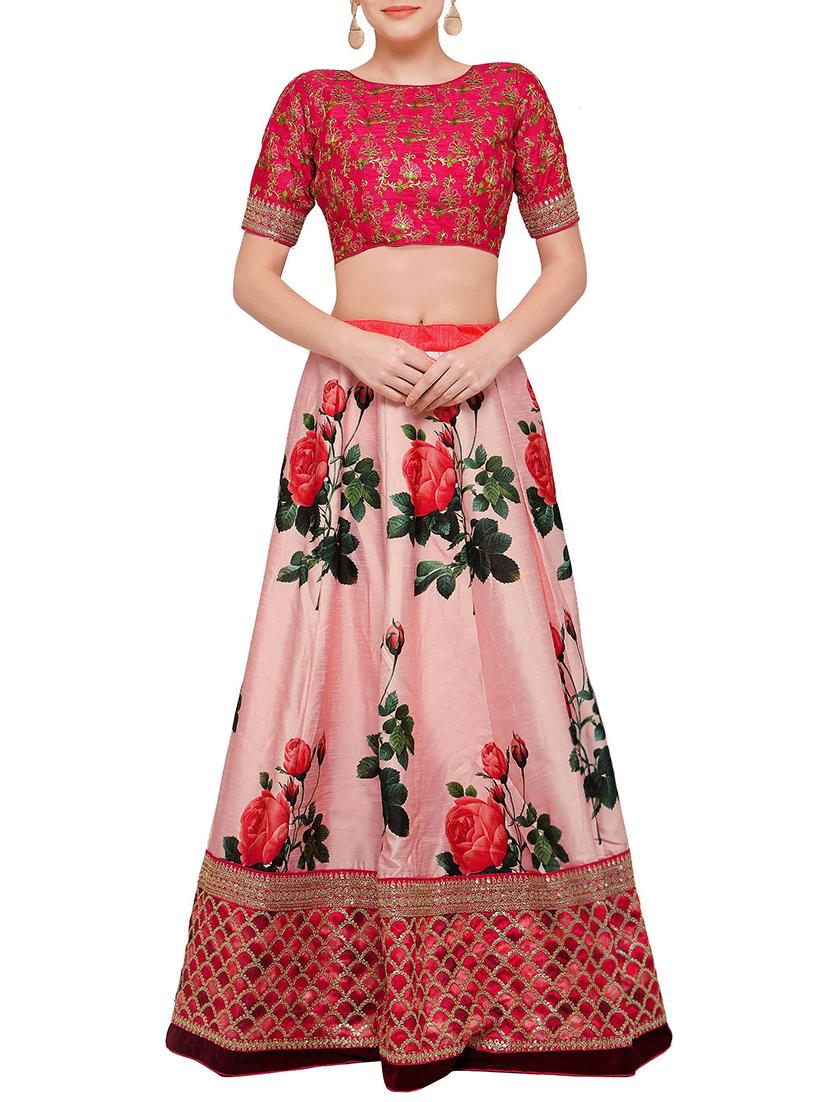 pink silk flared lehenga - 15190368 - Zoom Image - 2