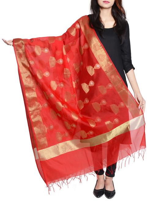 red chanderi banarasi dupatta - 15191300 - Standard Image - 1