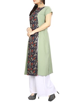 Green crepe a-line kurta - 15191366 - Standard Image - 2