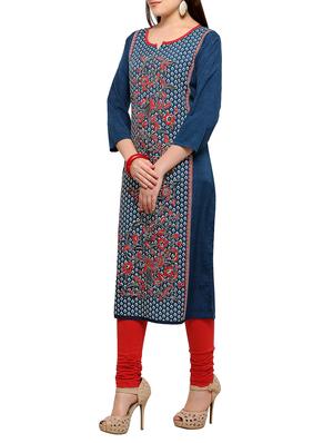 blue crepe straight kurta - 15191407 - Standard Image - 2