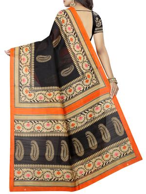 black silk printed saree with blouse - 15192411 - Standard Image - 2
