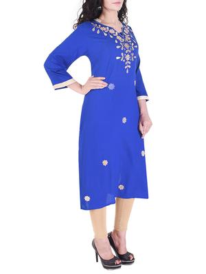blue viscose straight kurta - 15193360 - Standard Image - 2